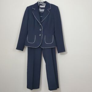 Tahari Navy Blue Suit with white Stripe, Size 4P